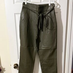 Olive Green Faux Leather Pants